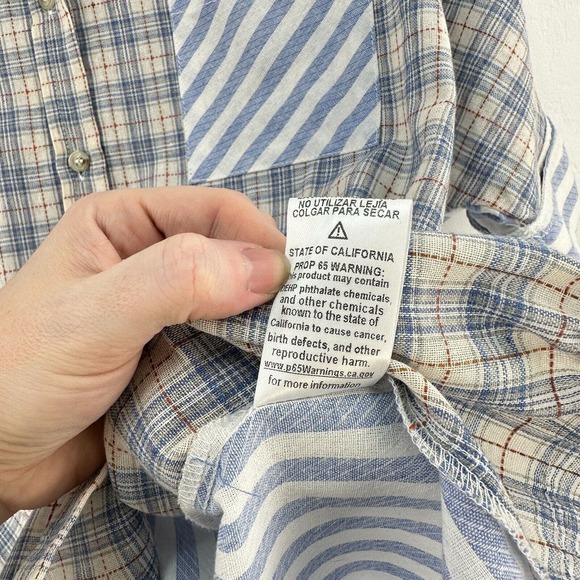 I Joah Premium Shirt Womens‎ S Blue Cream Plaid Button Up Short Sleeve High Low - Picture 8 of 8